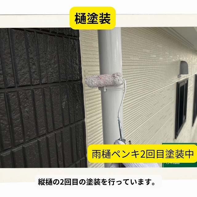 雨樋　縦樋　2回目塗装中